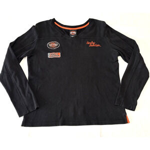 Vintage Women's XL Harley Davidson Black Long Sleeve V-Neck Shirt San Jose CA.